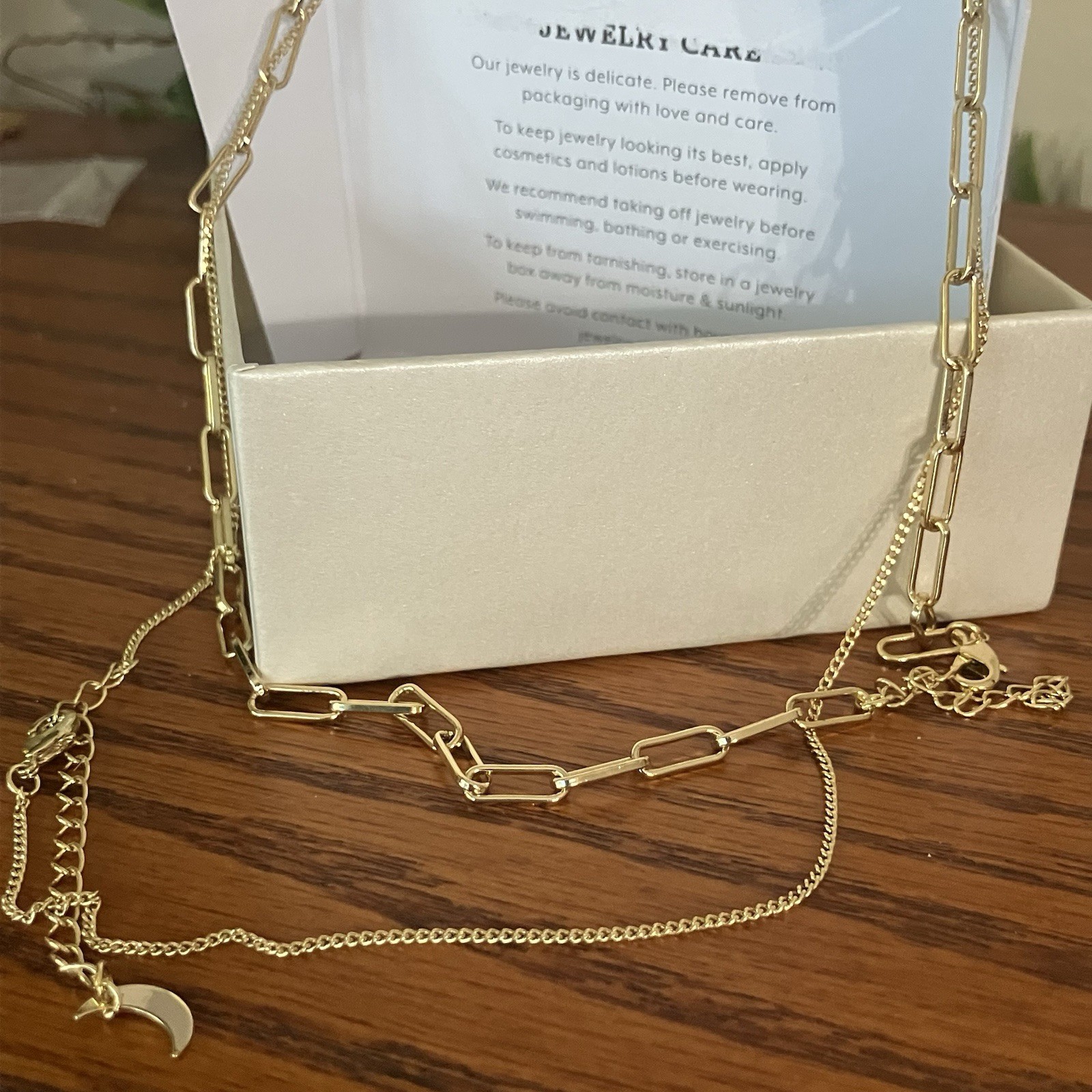 Luna Norte Genuine Black Onyx Heart 2 Necklace Set Paperclip Link Gold Chain