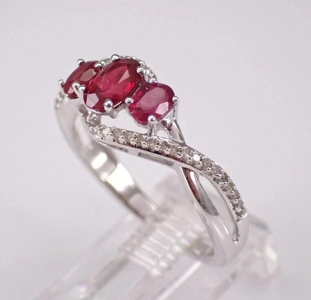 2.50Ct Oval Cut Lab-Created Ruby Three Stone Engagement Ring White Gold Plated