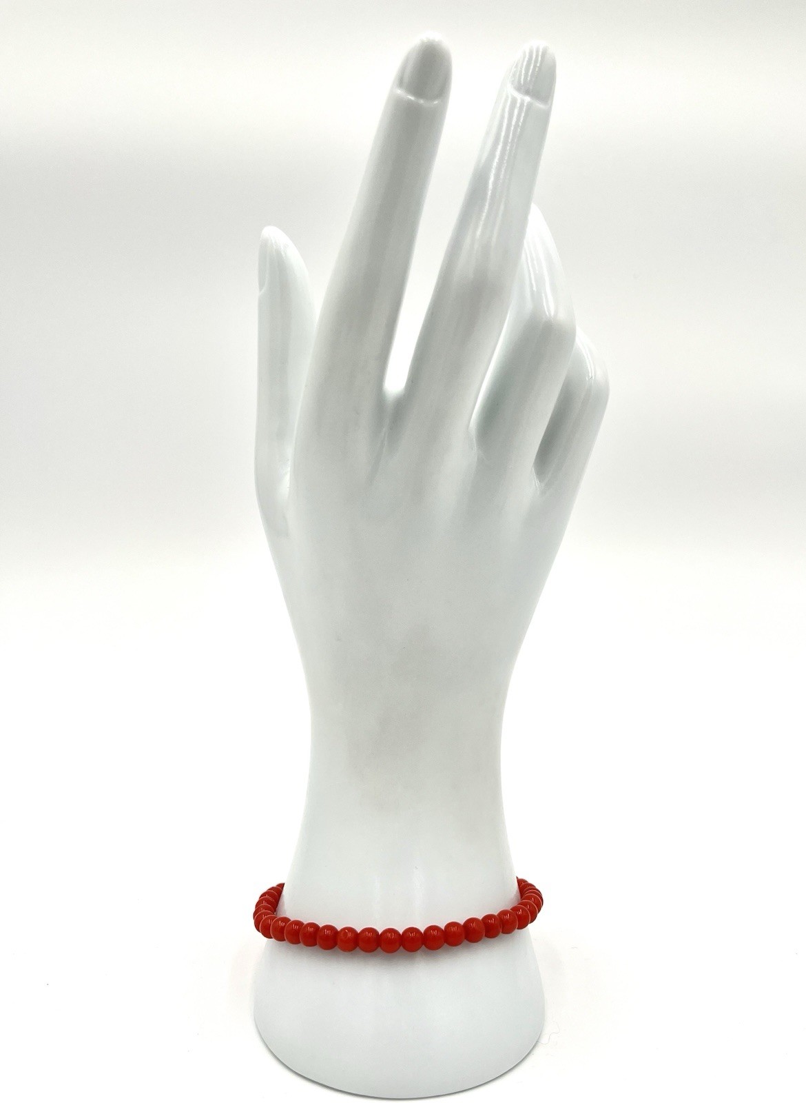 Natural Mediterranean Red Coral Bracelet 5mm 18kt Gold 21cm Made in Italy