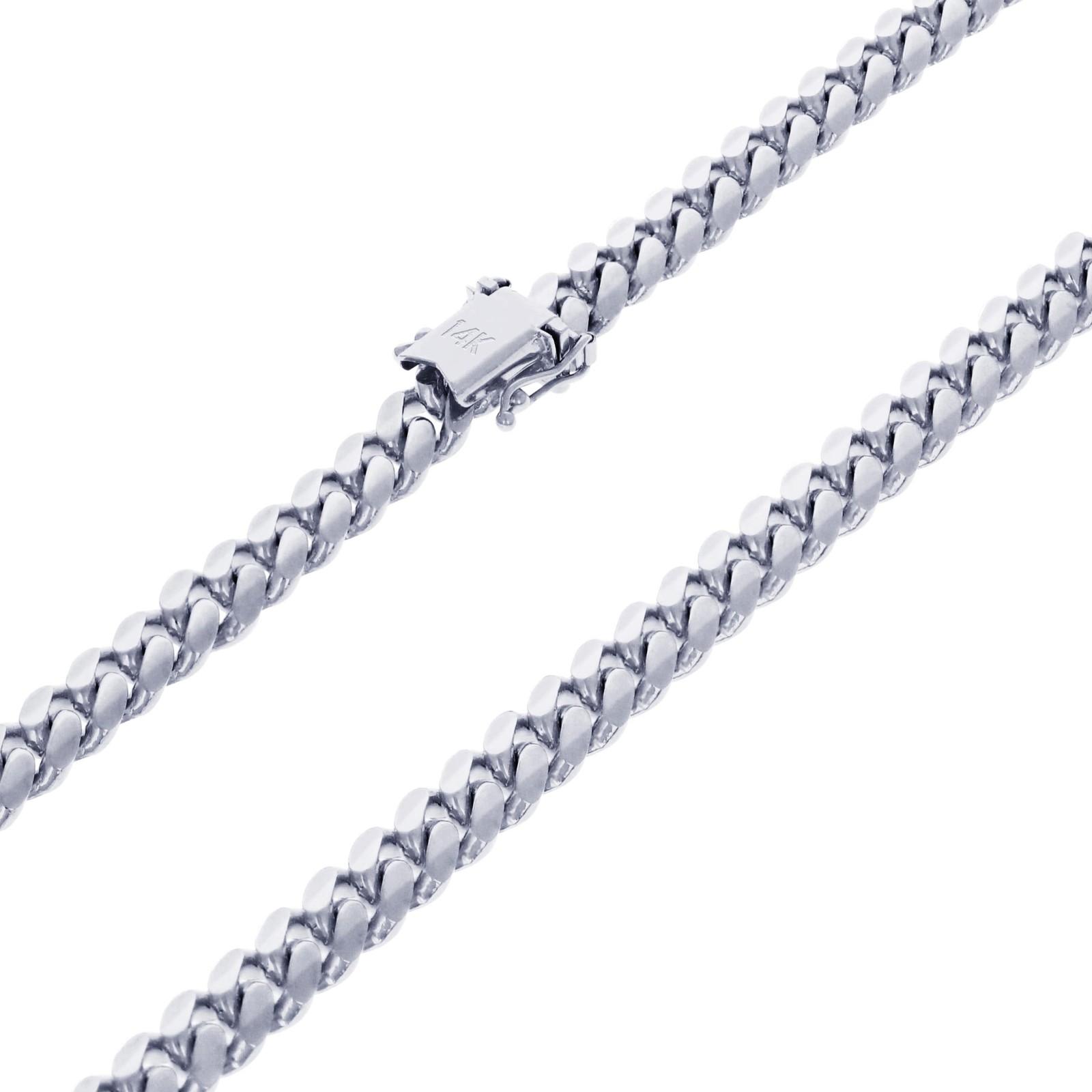 14K White Gold Solid 7mm Mens Miami Cuban Link Chain Bracelet 7.5″ 8″ 8.5″ 9″