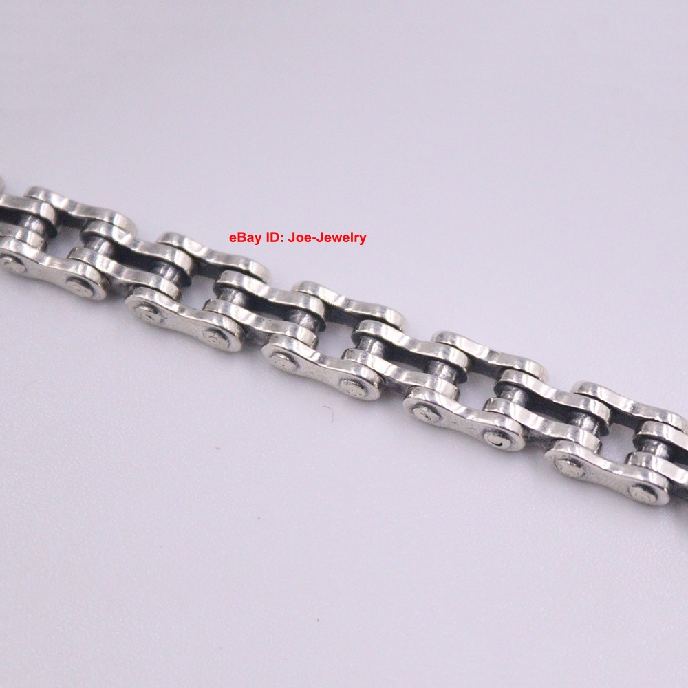 Real 925 Sterling Silver Bracelet 8mm Biker-style Chain Ｍen’s Bracelet 8.26″ L