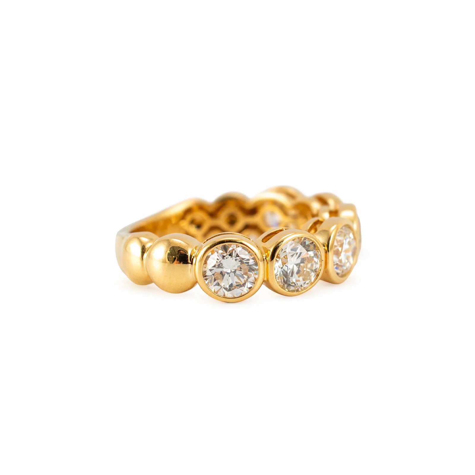Ladies 18K Yellow Gold 3.05ctw Bezel Set Half Eternity Diamond Band Ring