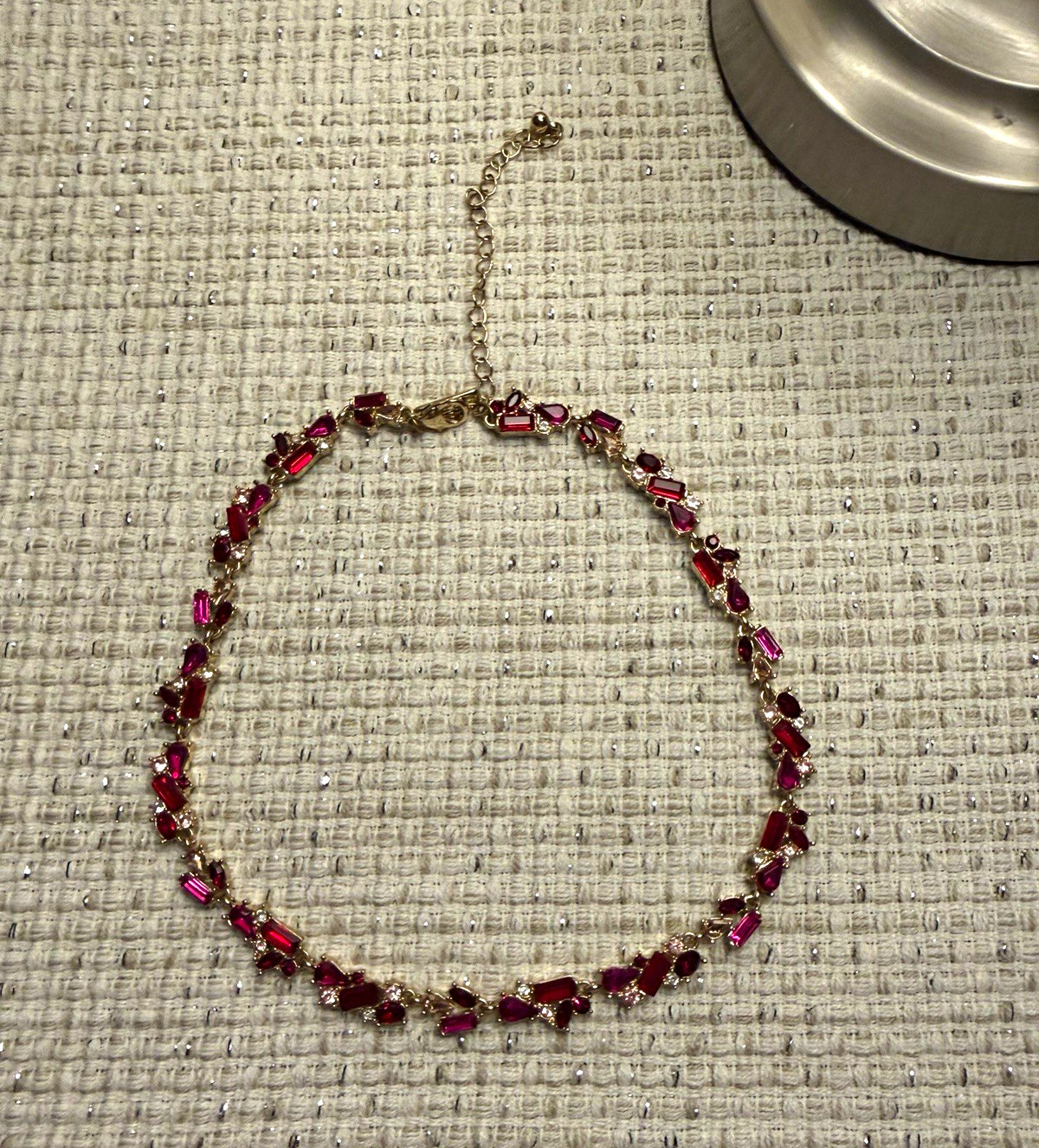 WHBM Necklace Pink/Red Gold Tone Lobster, Adj