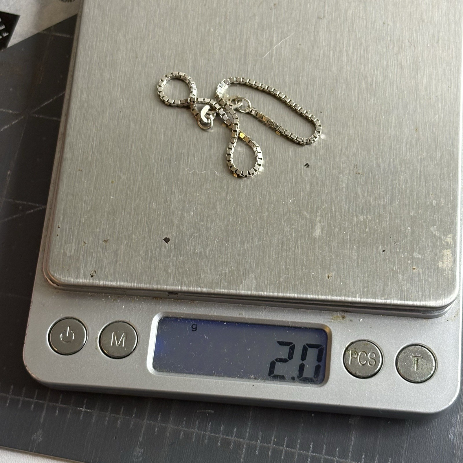 Ciani Sterling Silver 2mm Box Link Chain Bracelet Italy Scissor Clasp 6.75”