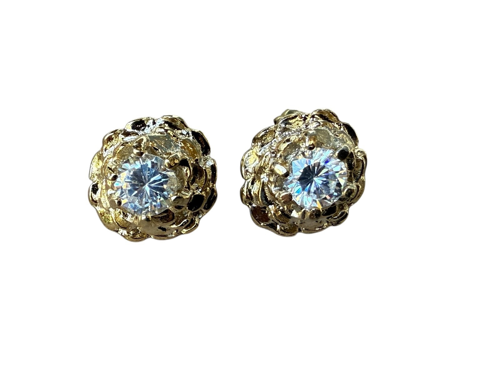 Yellow Gold Nugget GOLD plated Nugget Design 1 Stones EARRING