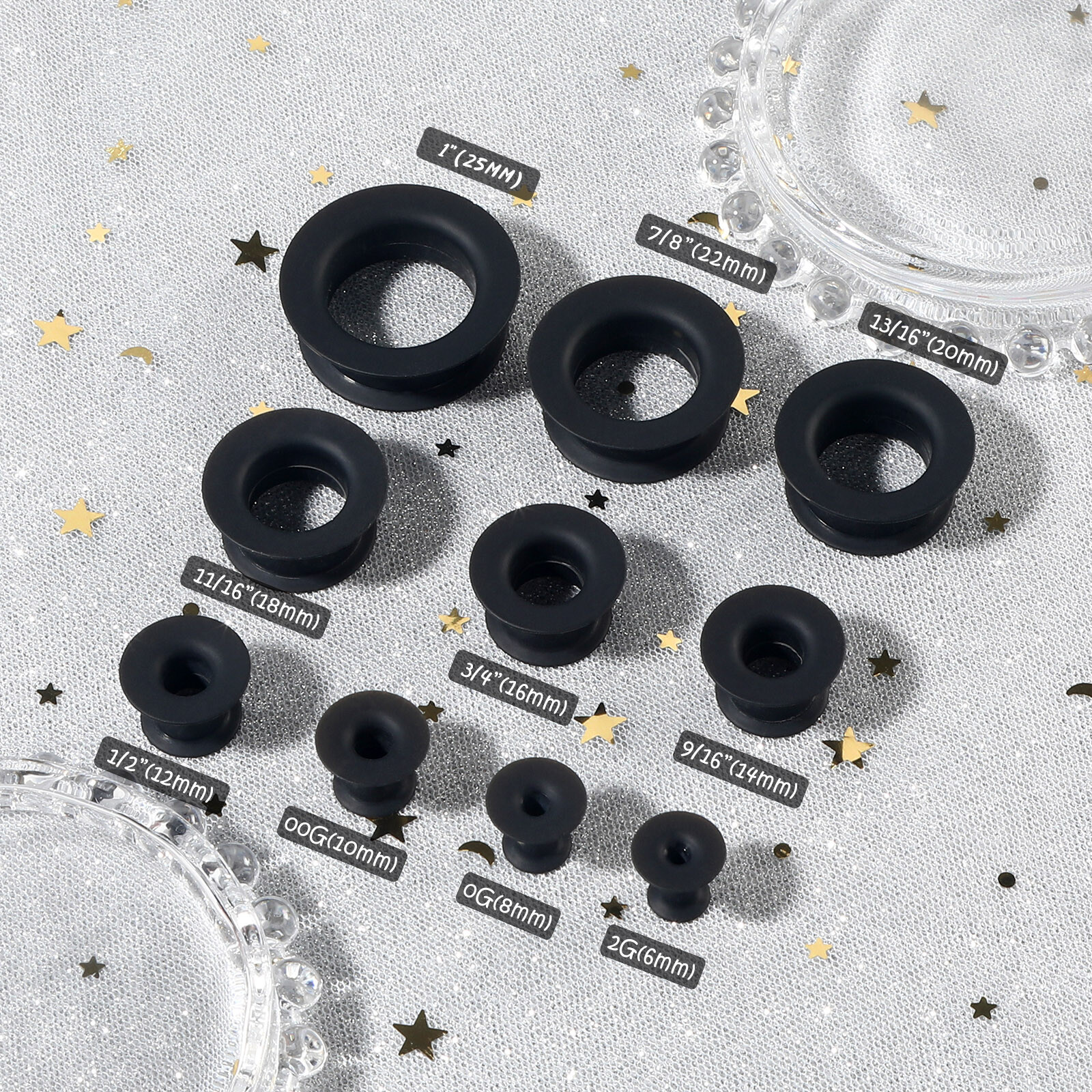 2pcs Hard Silicone Flesh Tunnels Ear Gauges Plugs Ear Skin Stretching Piercing