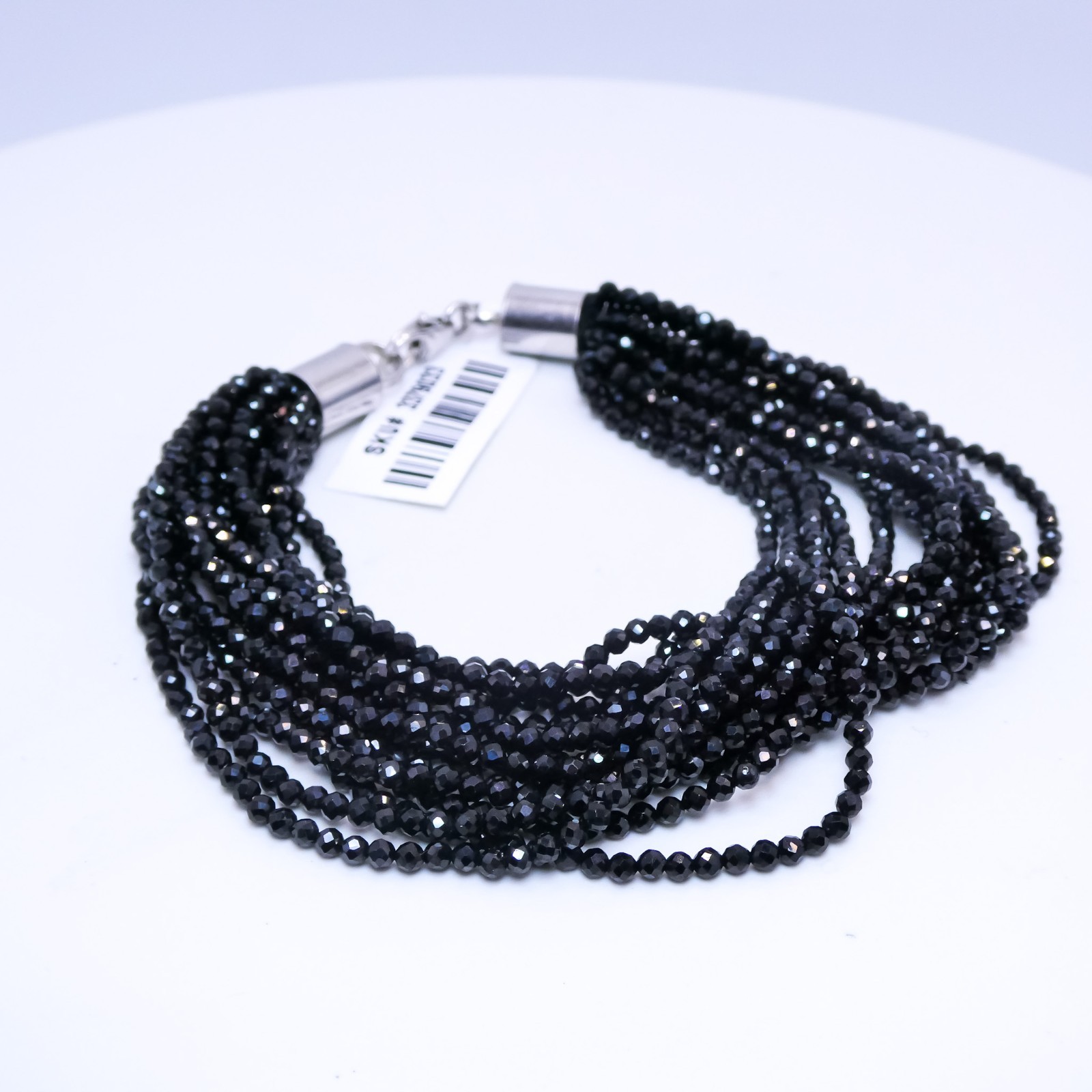 New Sterling Silver Black Spinel 100ctw Faceted Beaded Multi Strand 7″ Bracelet