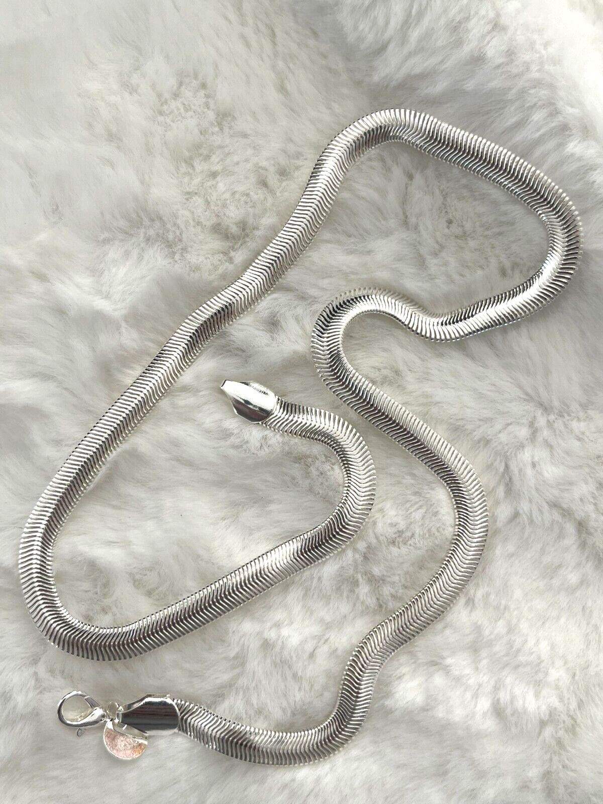 Elegant 925 Silver Plated Flat Snake Chain 6mm Wide 20″ Long Fast Free Shipping!