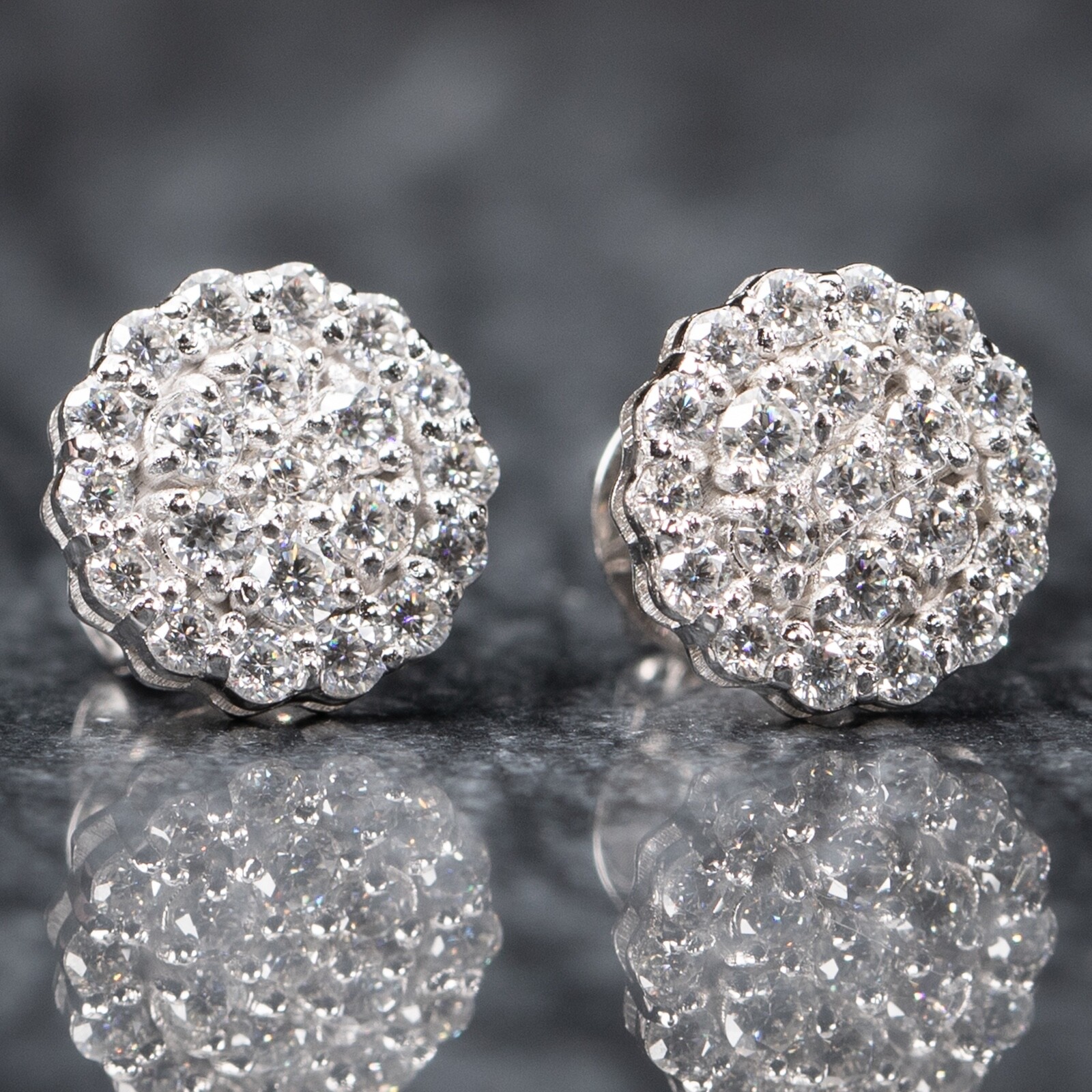 White Gold Sterling 1.05Ct VVS Moissanite Flower Cluster Silver Stud Earrings