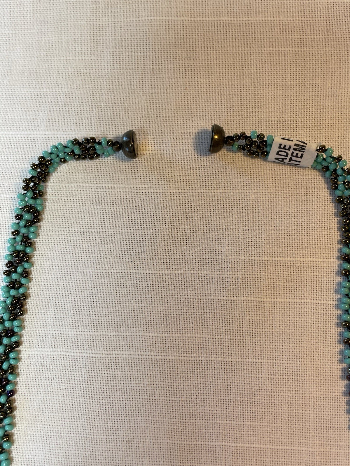 DNA Double Helix Necklace Handmade in Guatemala Czech Glass Beaded Turquoise 24”