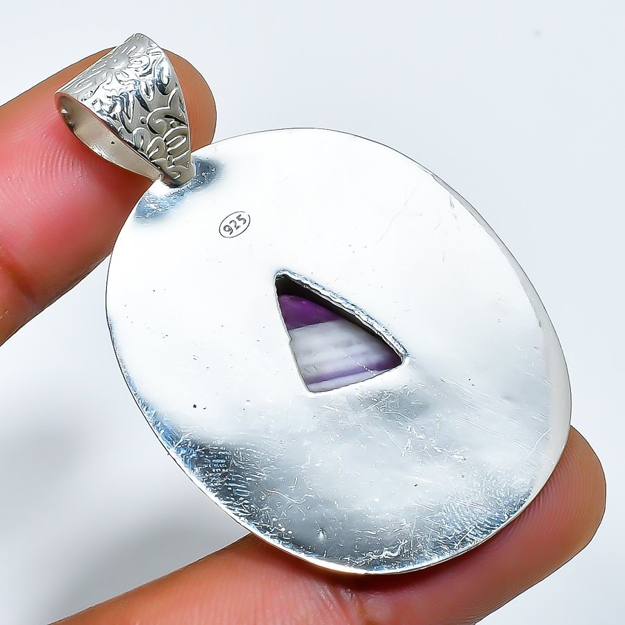 Chevron Amethyst Gemstone 925 Sterling Silver Jewelry Pendant 1.97″