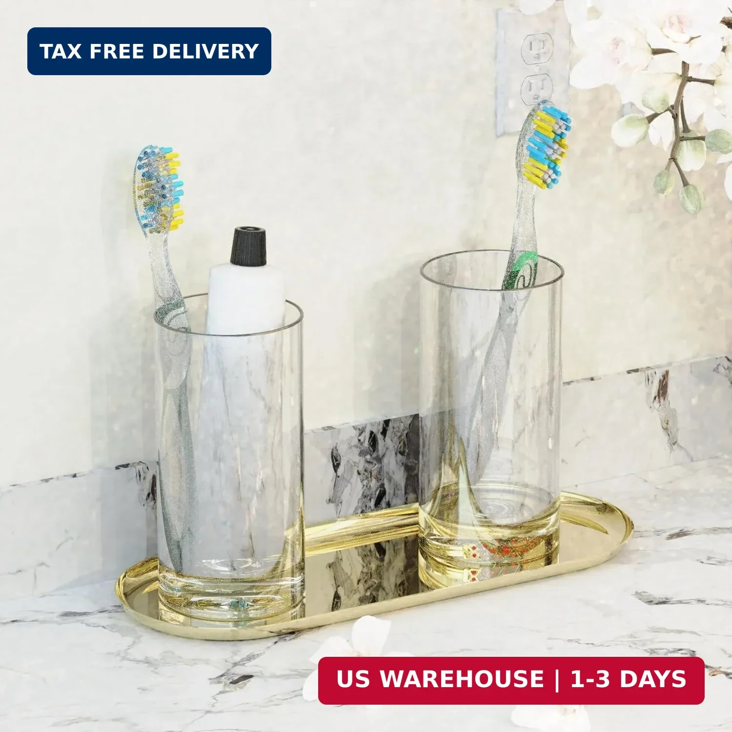 2 Pack Golden Bathroom Sink Vanity Decorative Tray, 12in Oval Trinket Storage fo