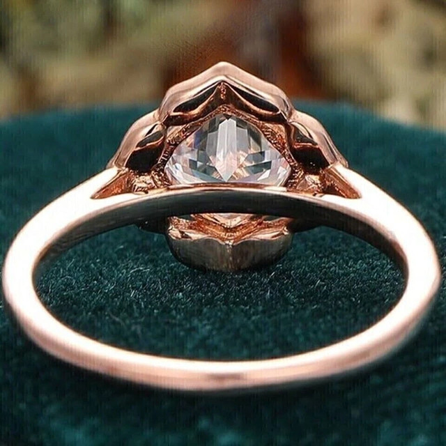 VVS1 Moissanite Cushion Cut 14K Rose Gold Plated Wedding Engagement Halo Ring
