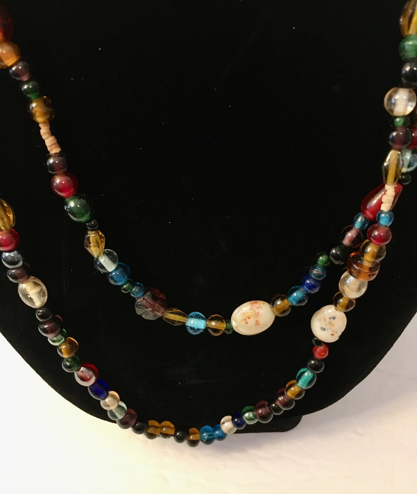 Italian Art Glass Beads In Multi Colors Various Shapes 58” Necklace Vintage