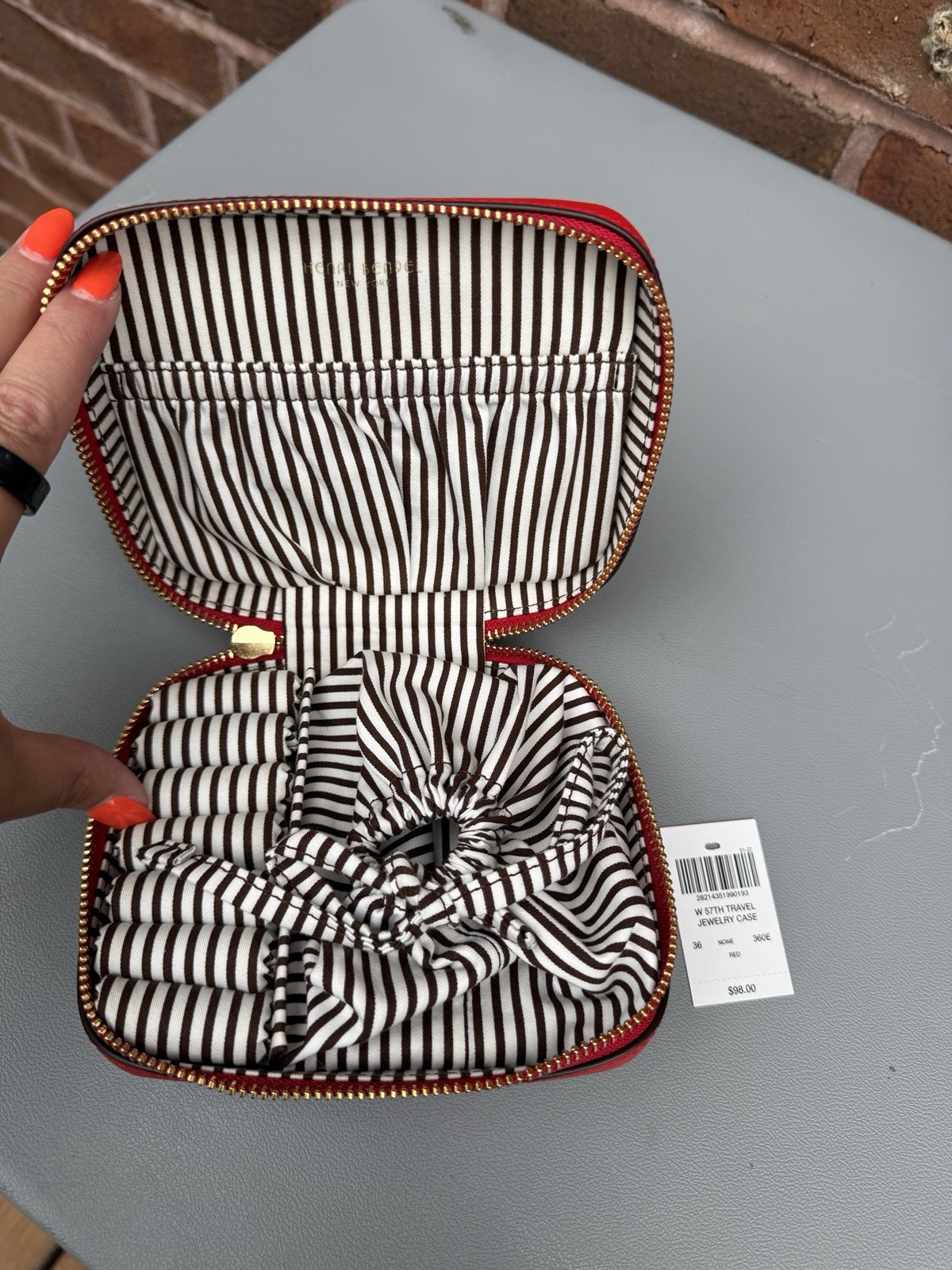 Henri Bendel Red Zip-Around Faux Leather Travel Jewelry Case, Lined 6x6x2
