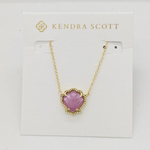 New Kendra Scott Brynne Gold Plated Short Pendant Necklace In Purple Shell