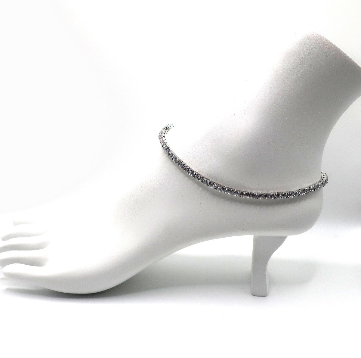 3mm 12″ Cubic Zirconia Tennis Chain Anklet CZ Ankle Bracelet White Gold Plated