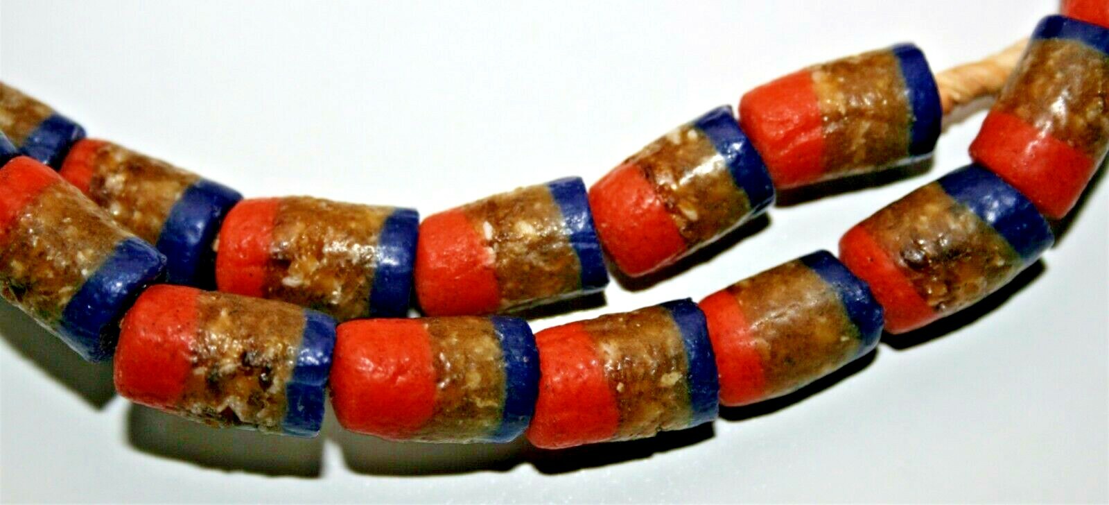 Vintage African Trade Beads Cobalt Blue / Tan-Brown / Orange Glass 37 pcs Strand