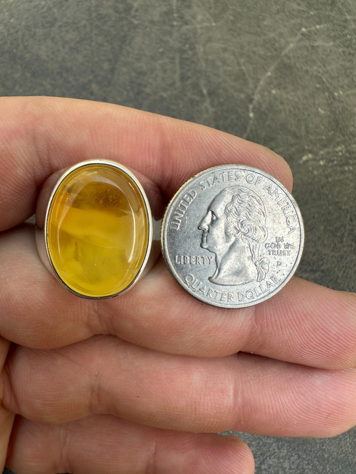 Large Genuine Baltic Amber Stone Mens Real Solid 925 Sterling Silver Signet Ring