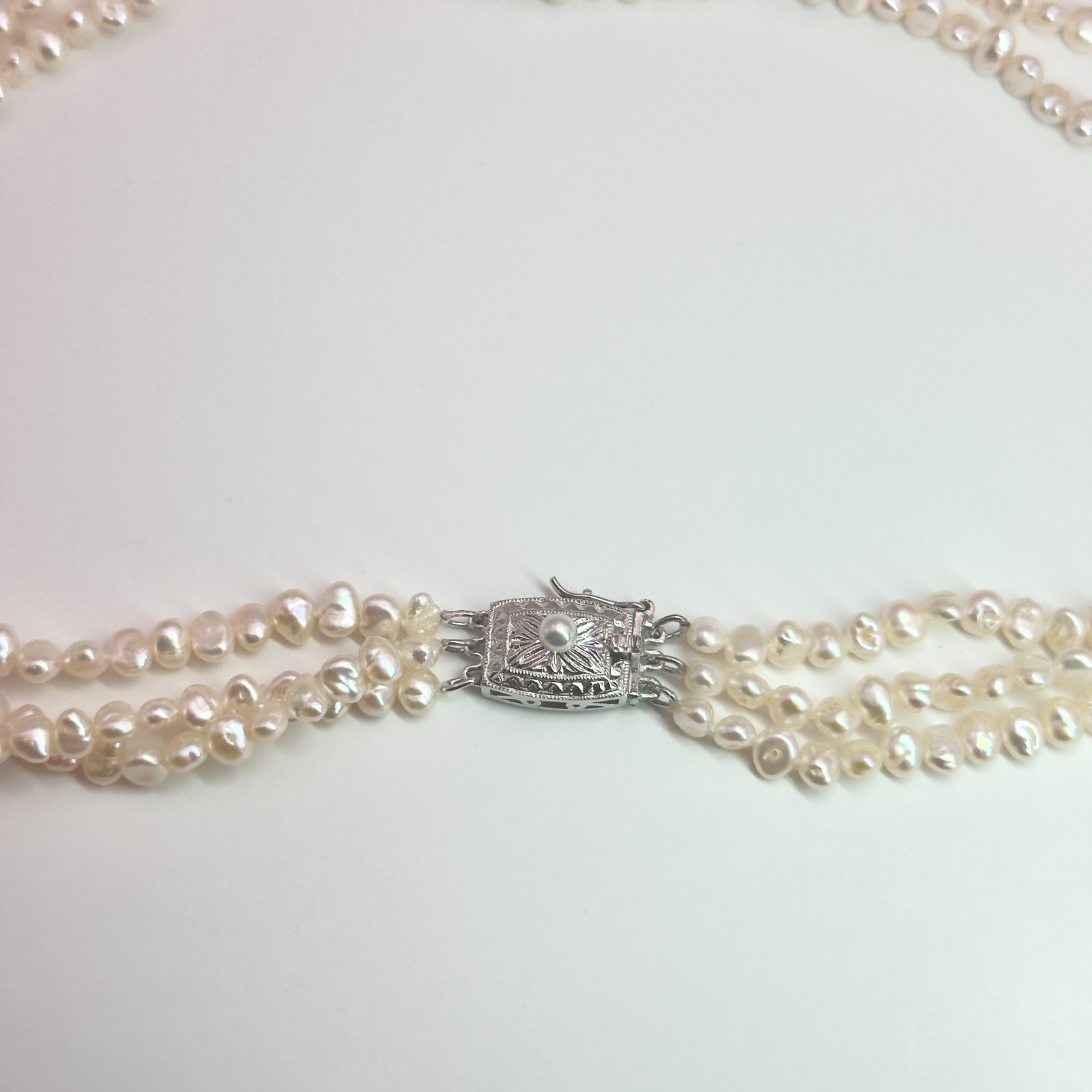 TASAKI Authentic Baroque Pearl 3-Strand Necklace Silver SV 80cm 31.5″ No Box JP