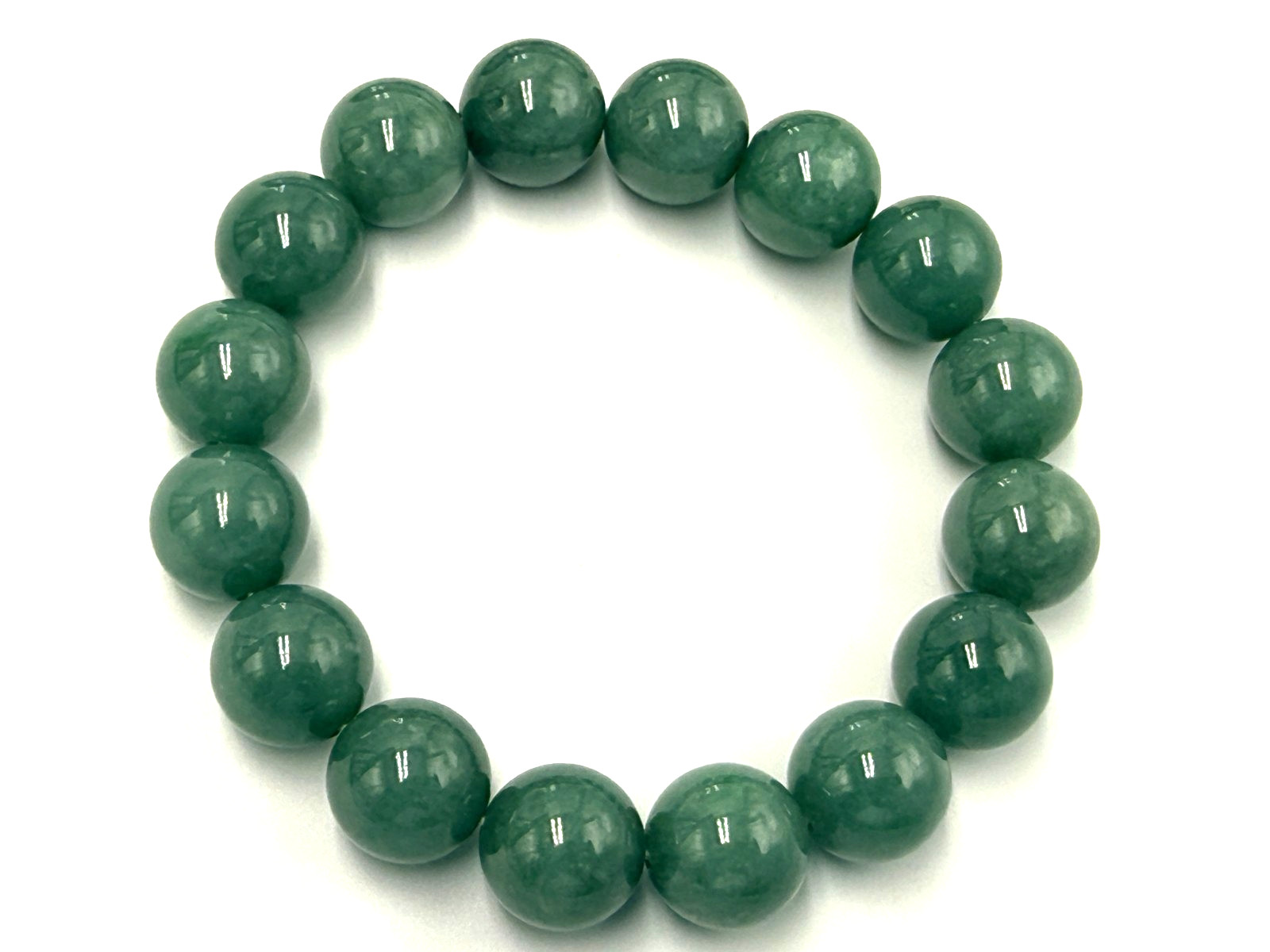 Certified Natural Grade A Jadeite Jade Beaded Bracelet Green 13.4 mm #500670