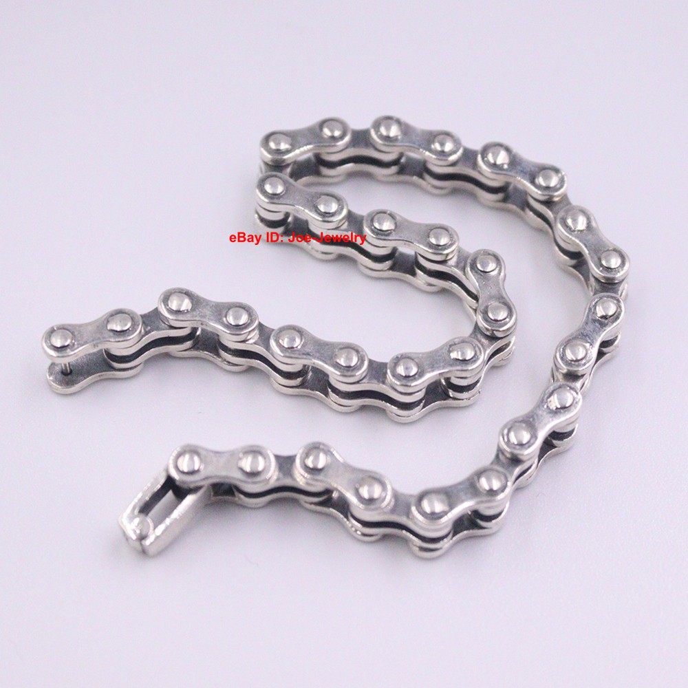 Real 925 Sterling Silver Bracelet 8mm Biker-style Chain Ｍen’s Bracelet 8.26″ L