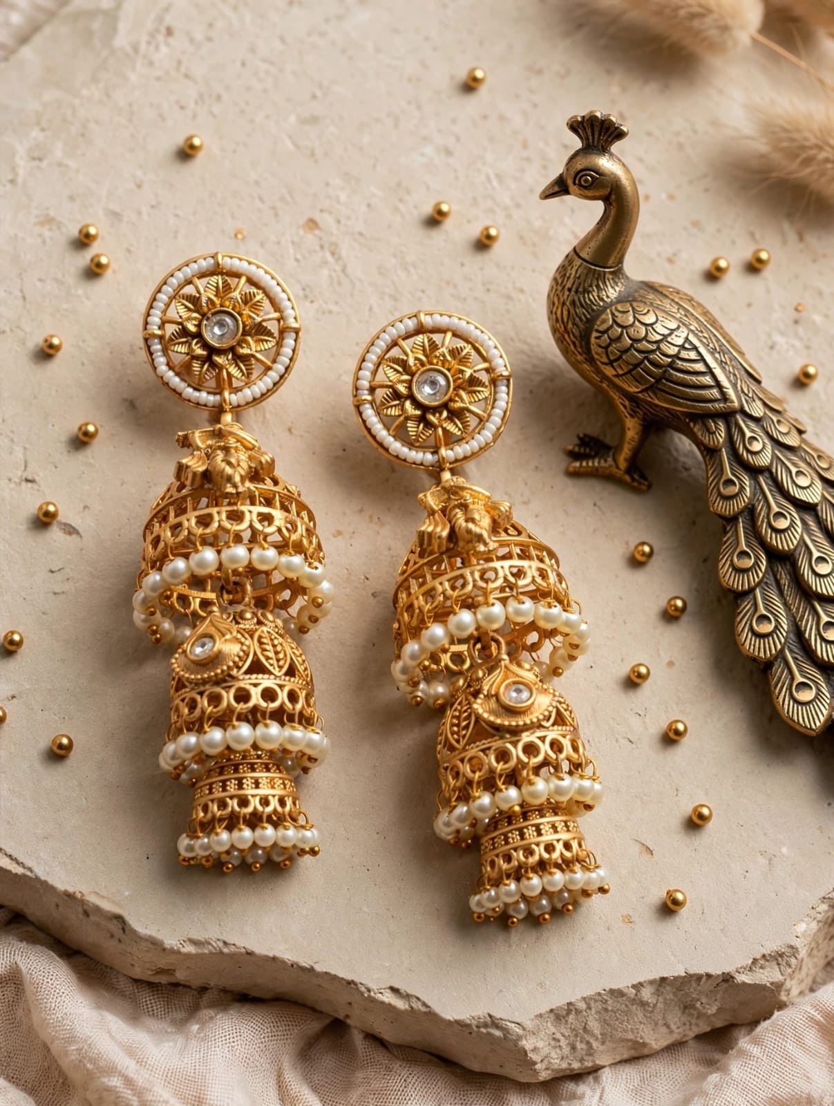 Luxury Traditional Pearl Jhumka Earrings for Women Ethnic Jewelry Collection