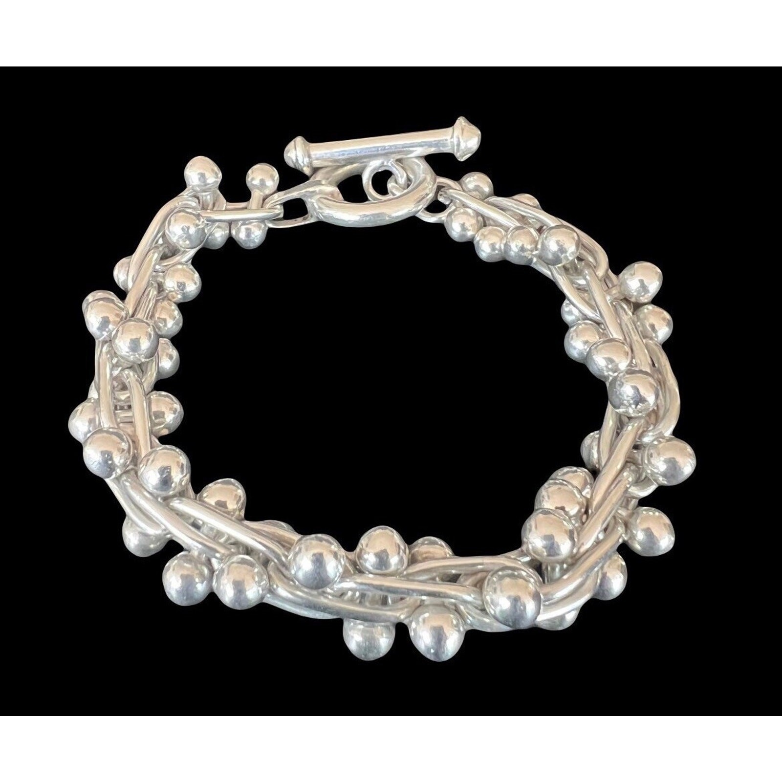 Taxco Mexico Sterling Silver Peppercorn CHA CHA DNA Link Bracelet 55g
