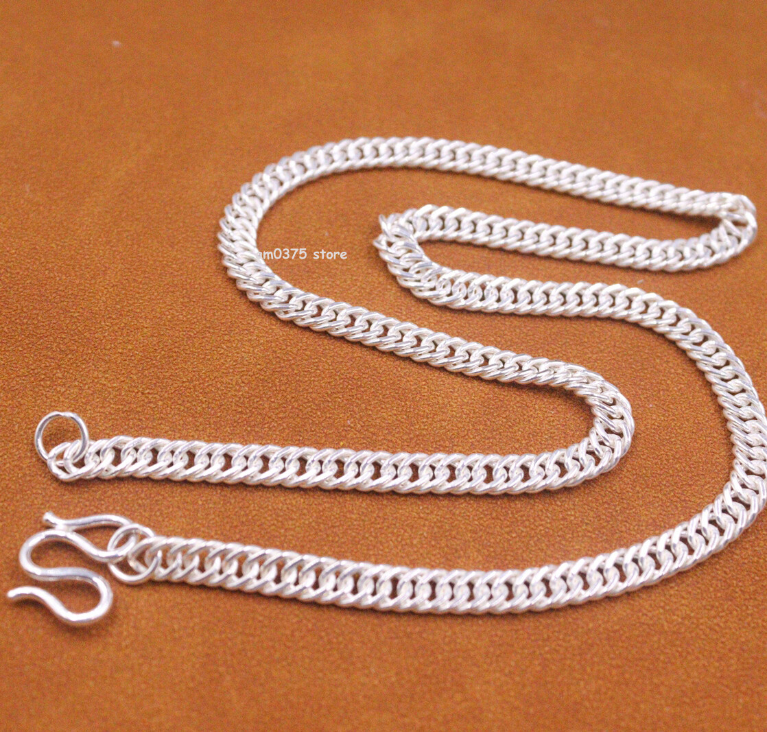 Pure 999 Fine Silver Necklace Women’s 5.8mm Curb Chain Cuban Link 18inch /25-26g