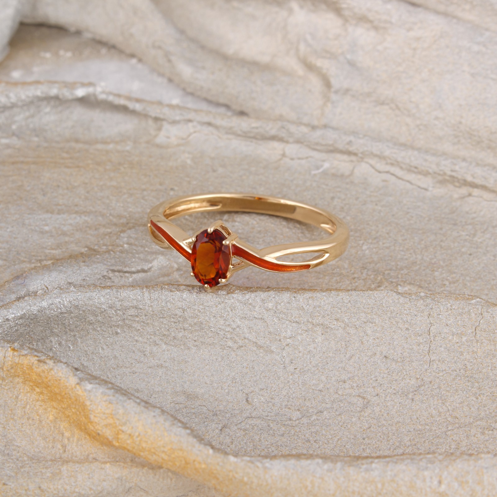 0.45 CT Oval Madeira Citrine Orange Enamel Solitaire Ring 925 Sterling Silver