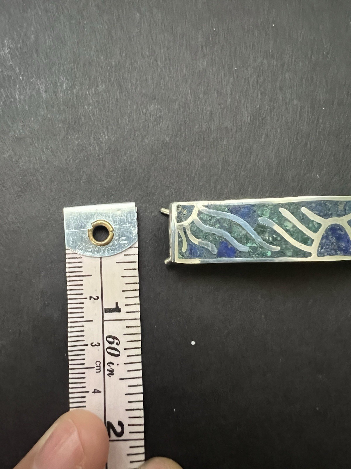Vtg Sterling Silver 925 Hair Clip Barrette Green Blue Inlay Mexico Taxco 2.5”