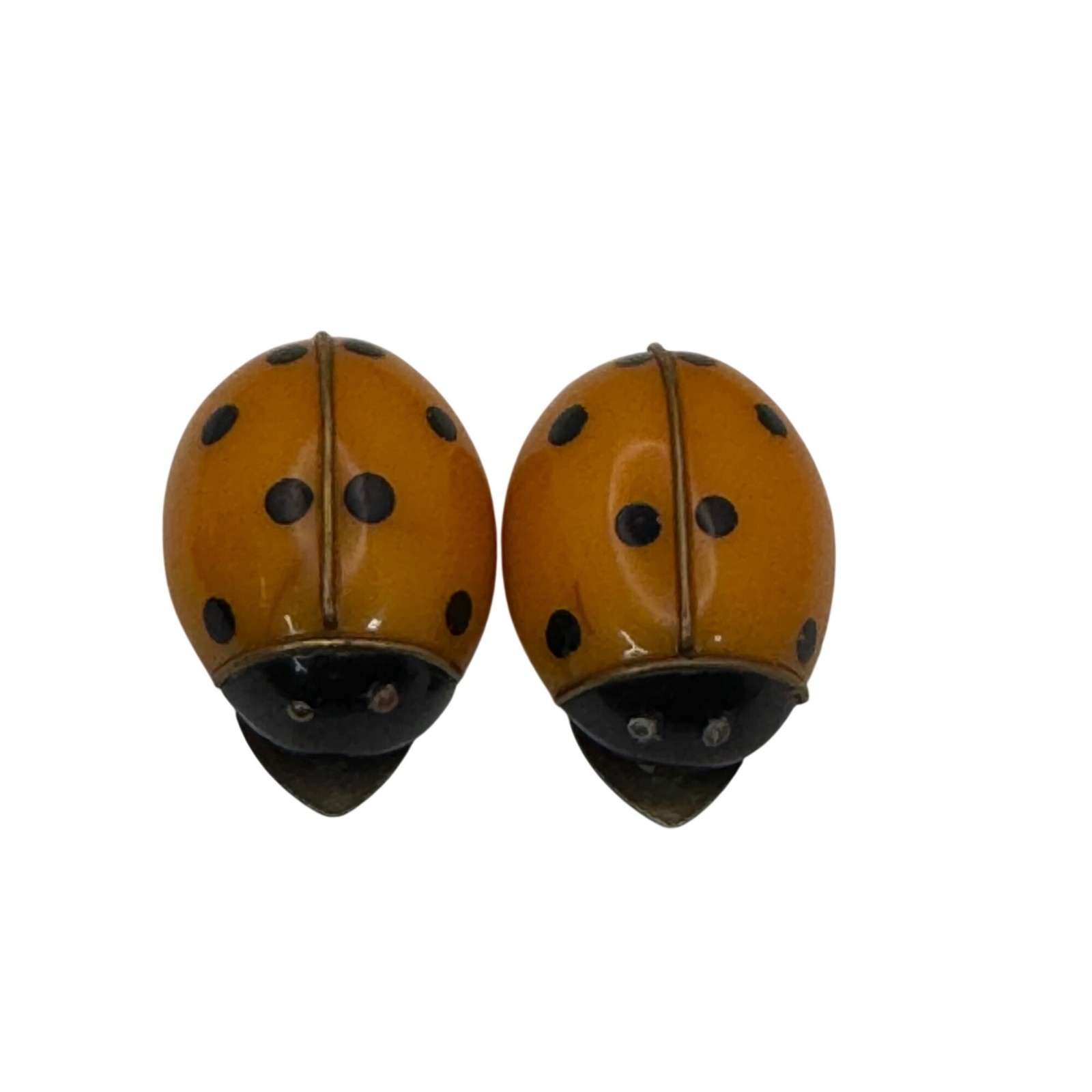 Bakelite Ladybug Shoe Clips Brooches RARE 1.5″ Vtg Yellow Polka Dotted Orange