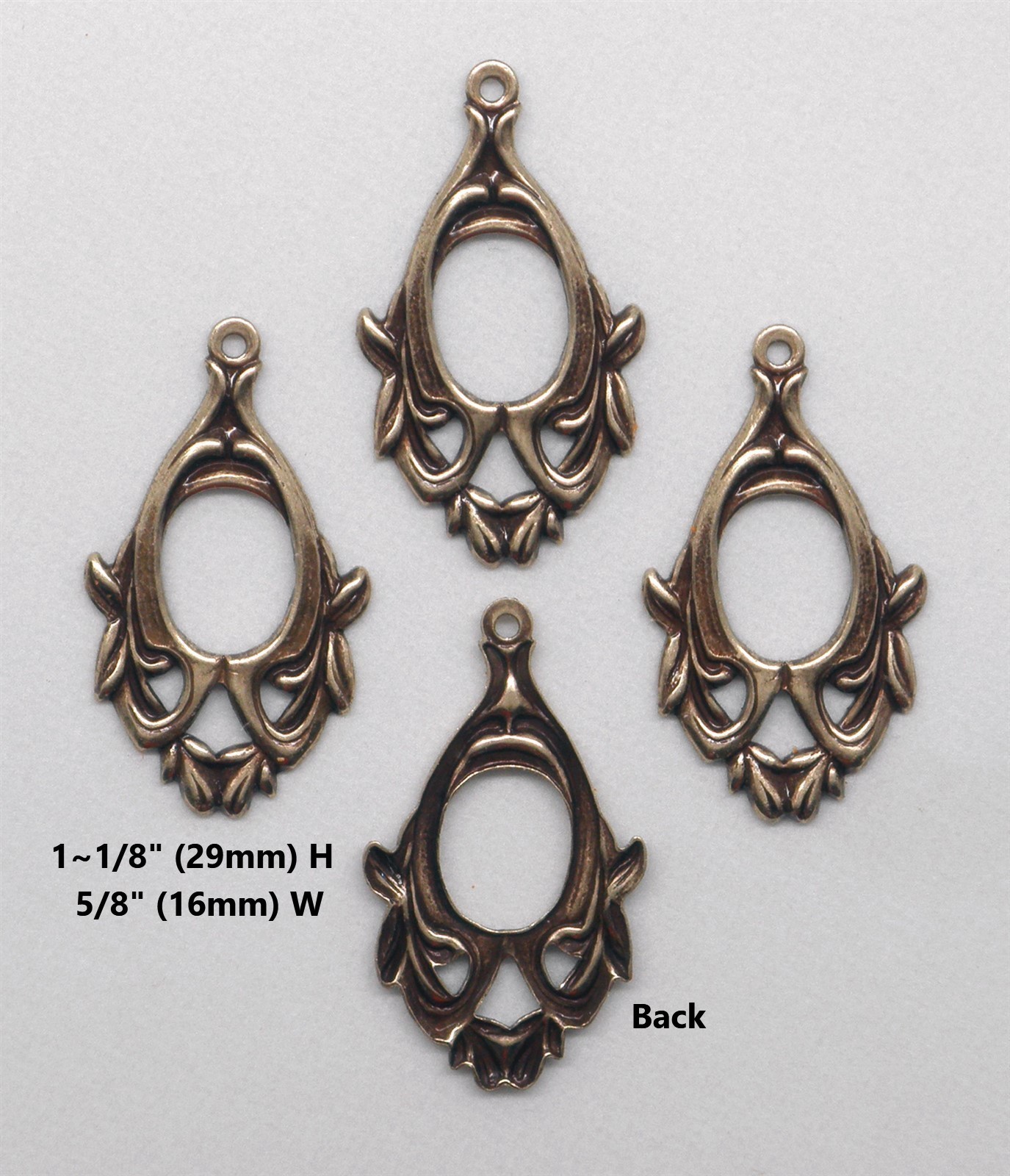 #0291 ANTIQUED GOLD OPEN CENTER DROP W/TOP HANG RING