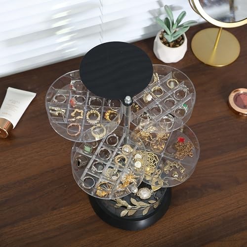 Clear 360 Degree Rotating Acrylic Jewelry Organizer for Dresser,Small Black