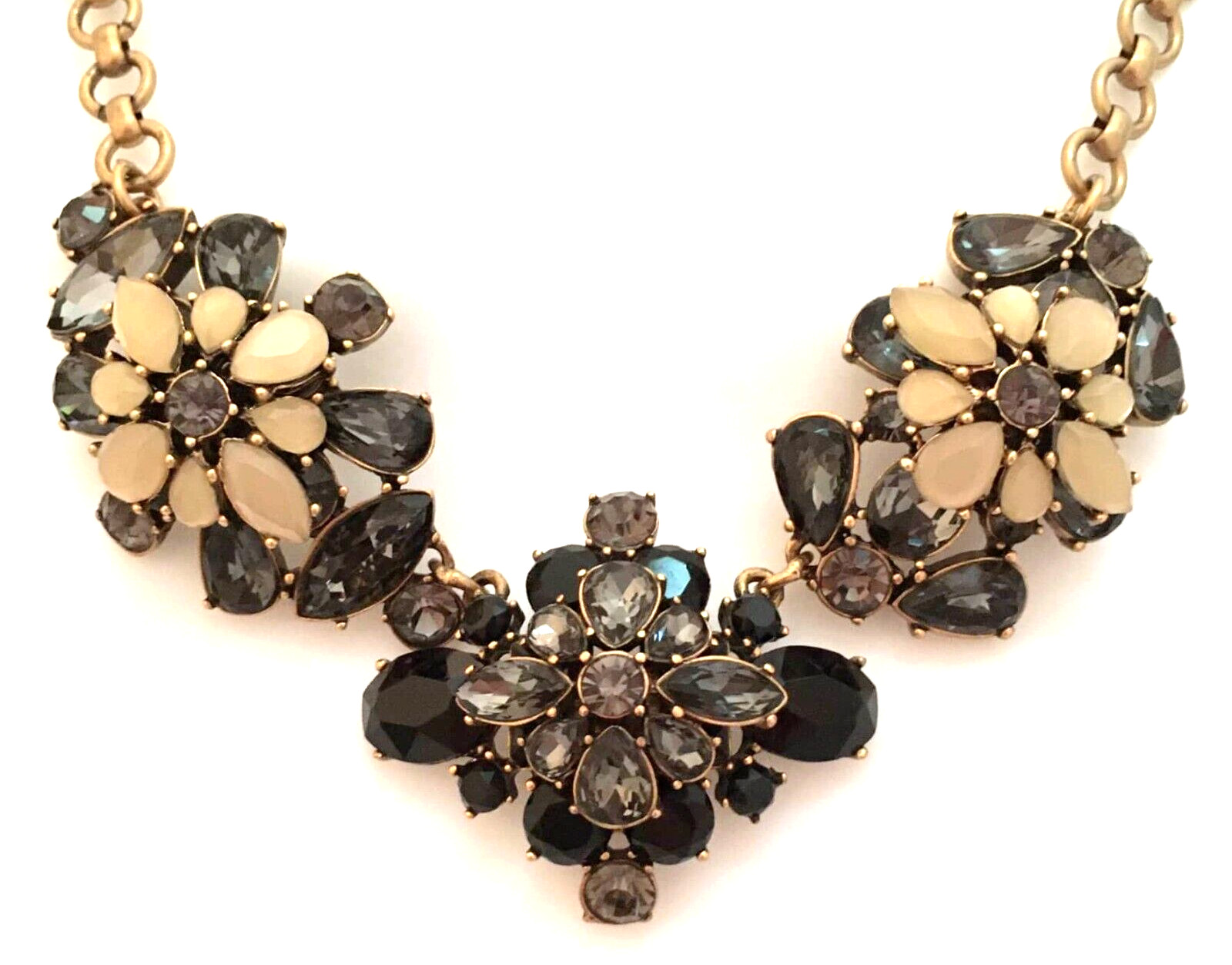 VTG J.Crew Statement Necklace Smoky Blue Gray Glass Crystals Black Yellow Signed