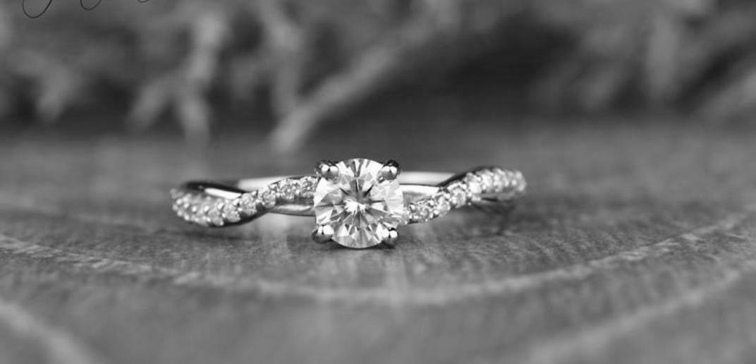 0.70 CT White Round CZ Twisted Engagement Ring In 14K White Gold Finish