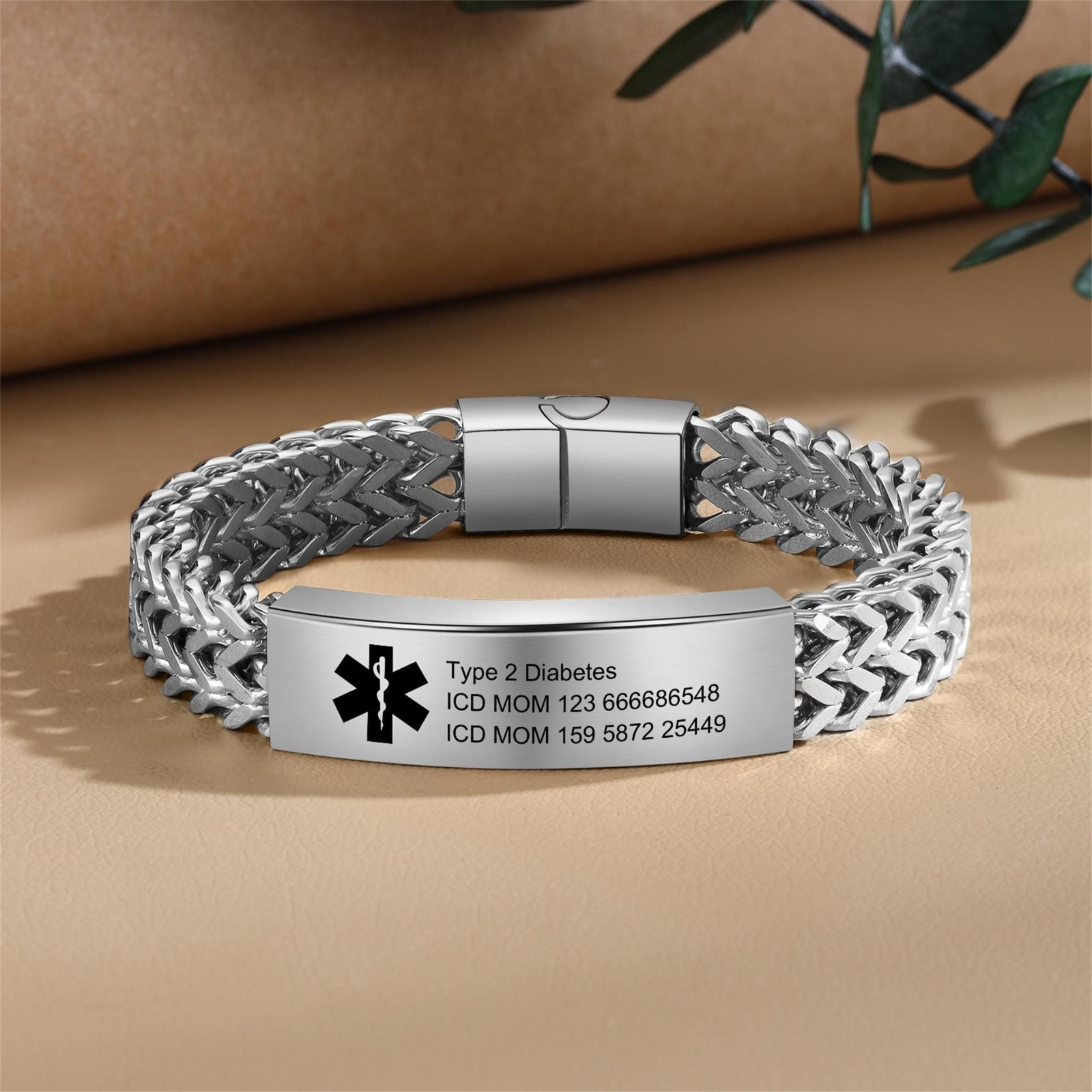 2PCS Free Engraving Medical ID Bracelet Stainless Steel Emergency Wristband