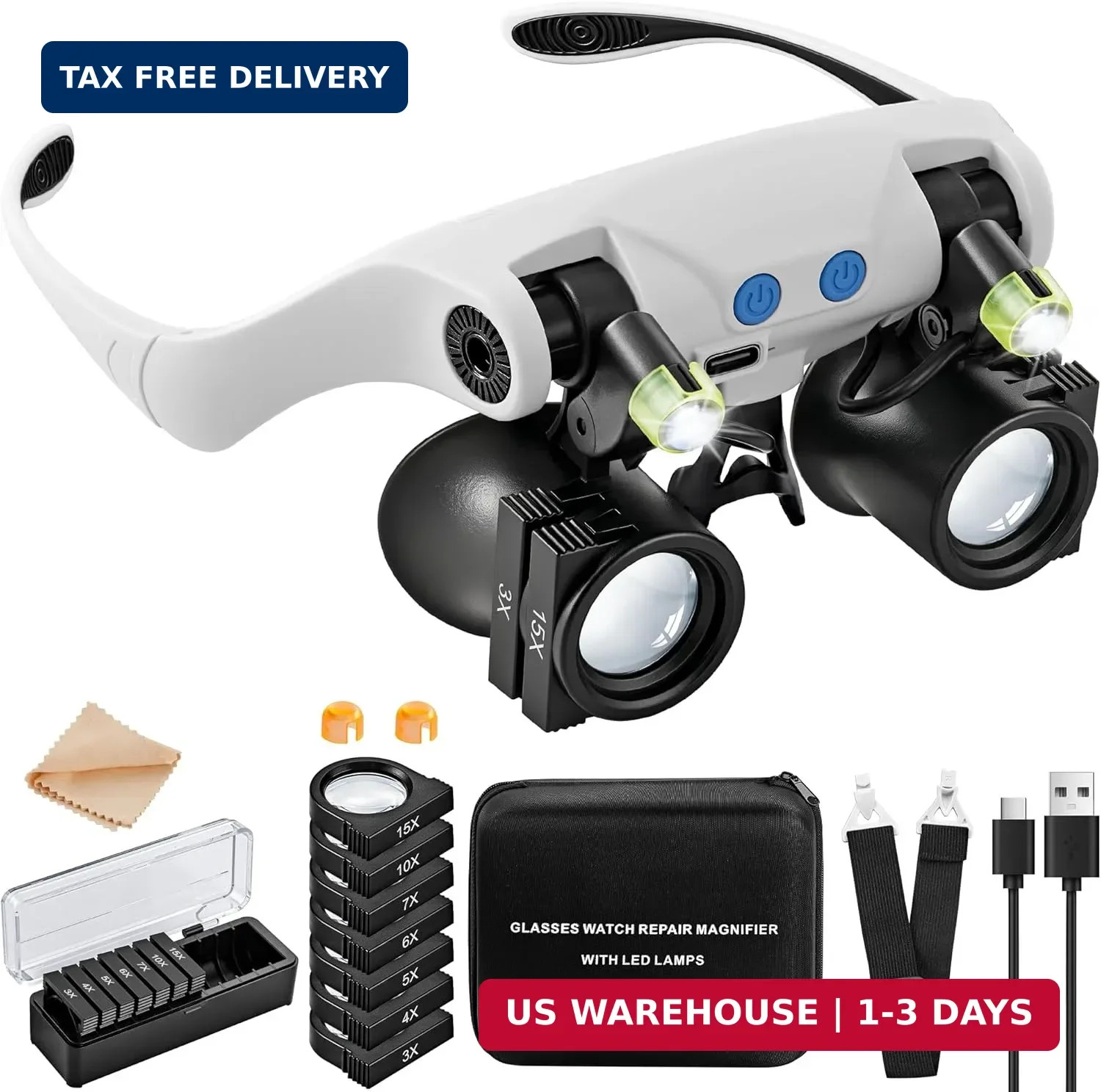 Magnifying Glasses with LED Light, Hands Free Magnifier with 14 Interchangeable