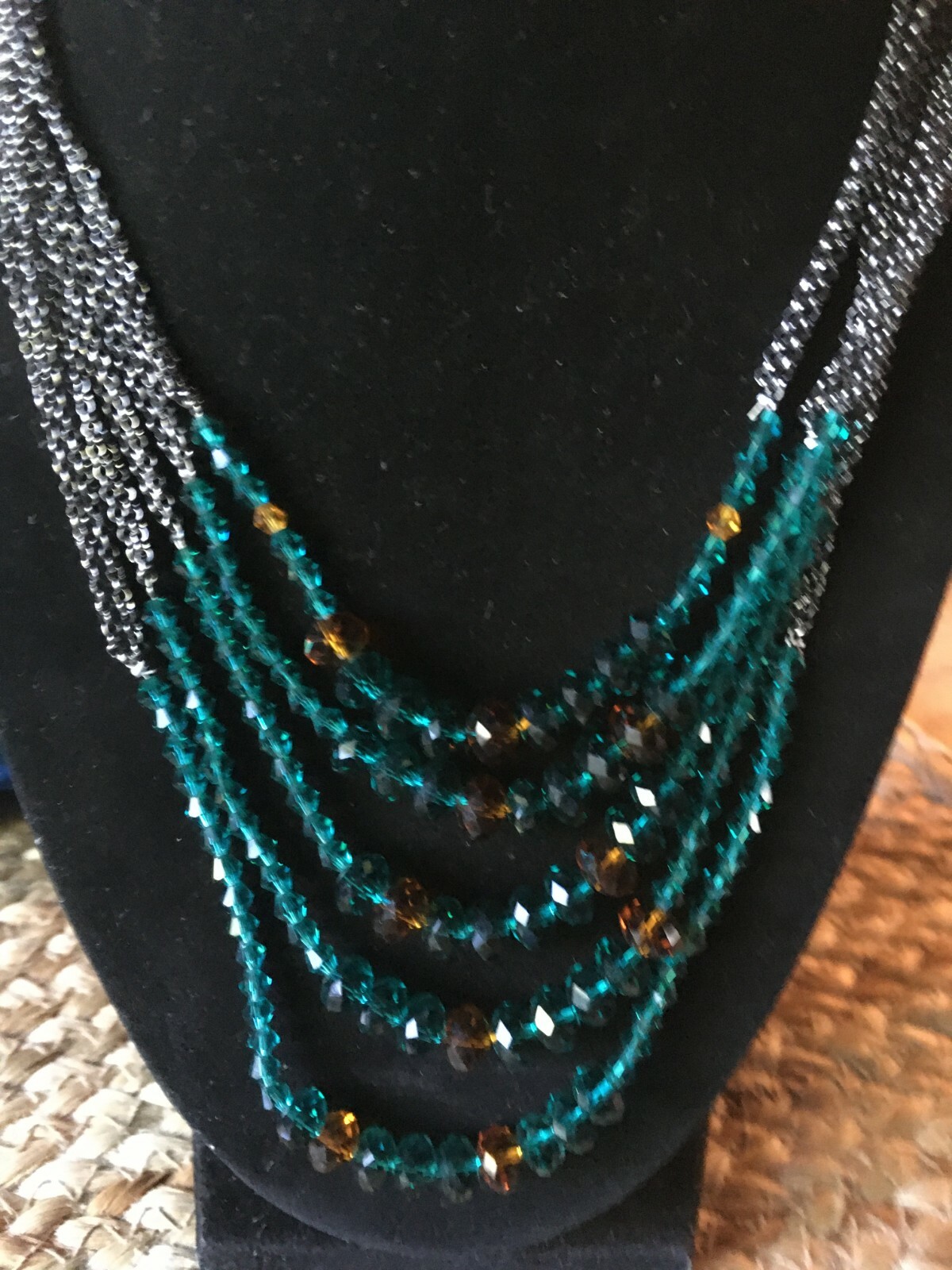 Signed “You & I” – 5 Tier Faceted Bead Green Gold 20″ STATEMENT Necklace