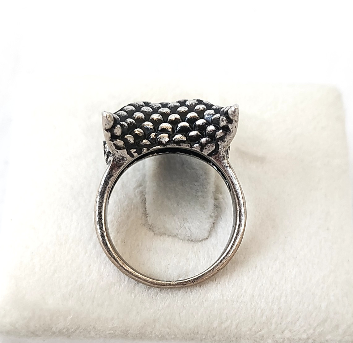 Vintage Silver Tone Fox Face Ring Cubic Zirconia Eyes Statement Jewelry Size 7