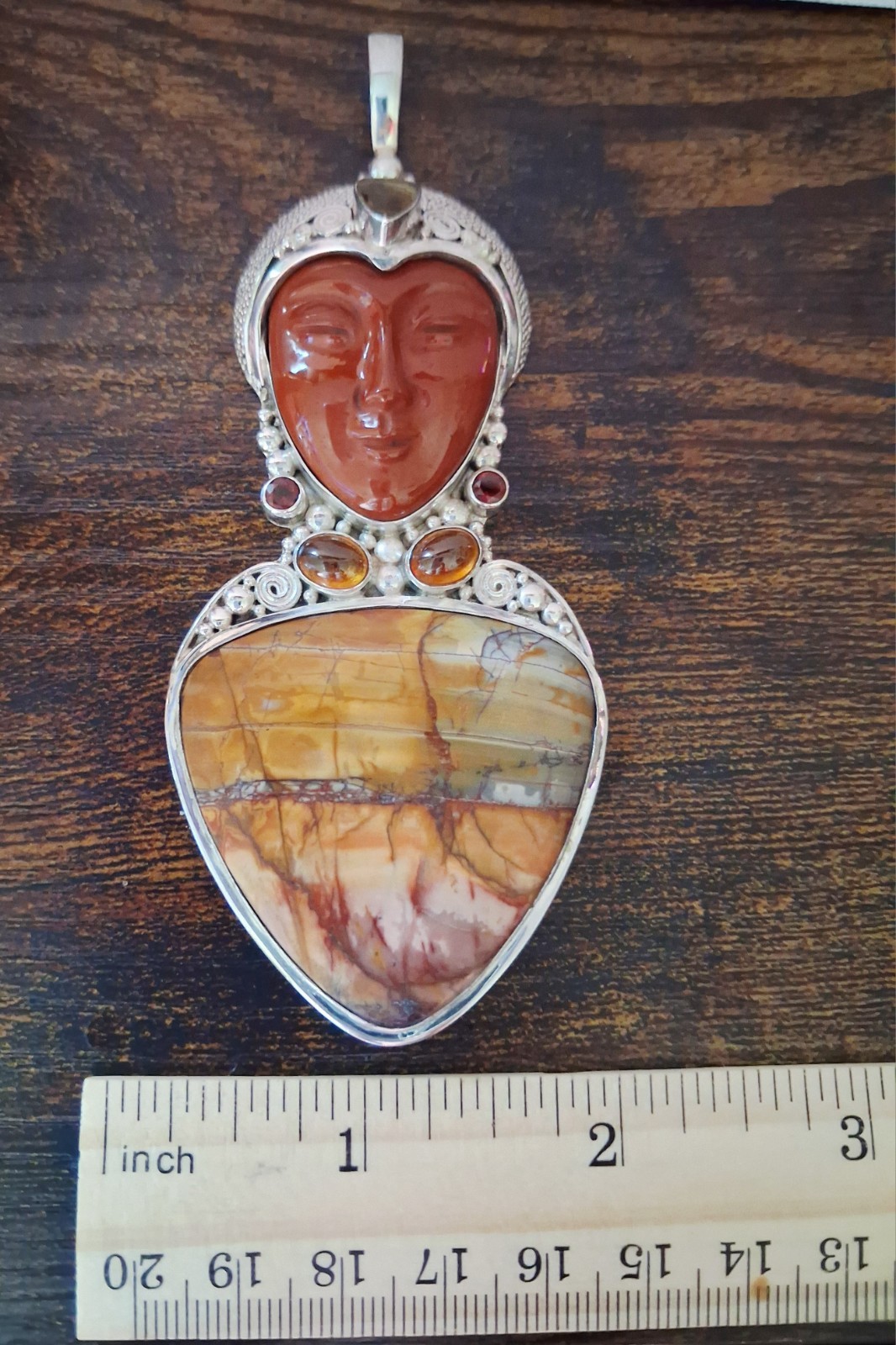 Sajen 50g Red Creek Jasper & Multi Gemstone Bali Goddess Sterling Silver Pendant