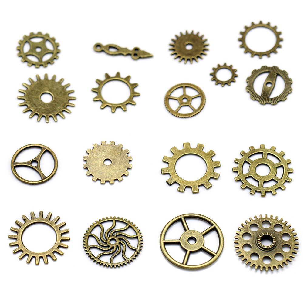 17Pcs Alloy Gear Pendant Charms Bulk for DIY Jewelry Making Golden Steampunk