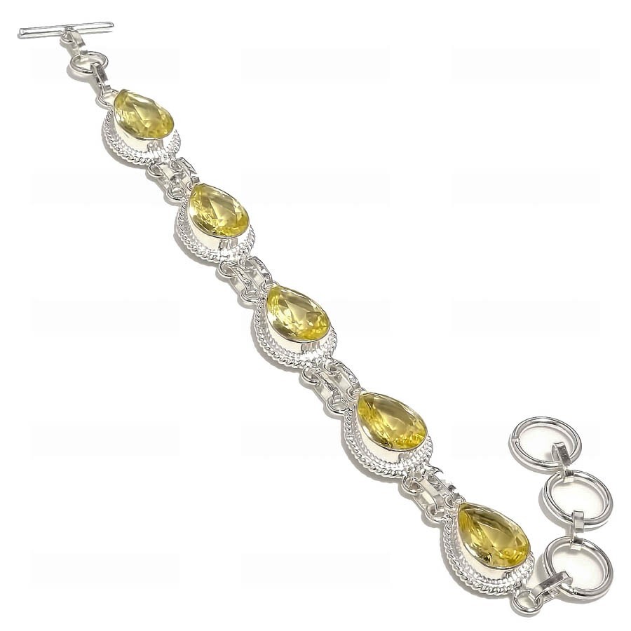 Lemon Quartz Gemstone Handmade 925 Sterling Silver Jewelry Bracelet Sz 7-8″