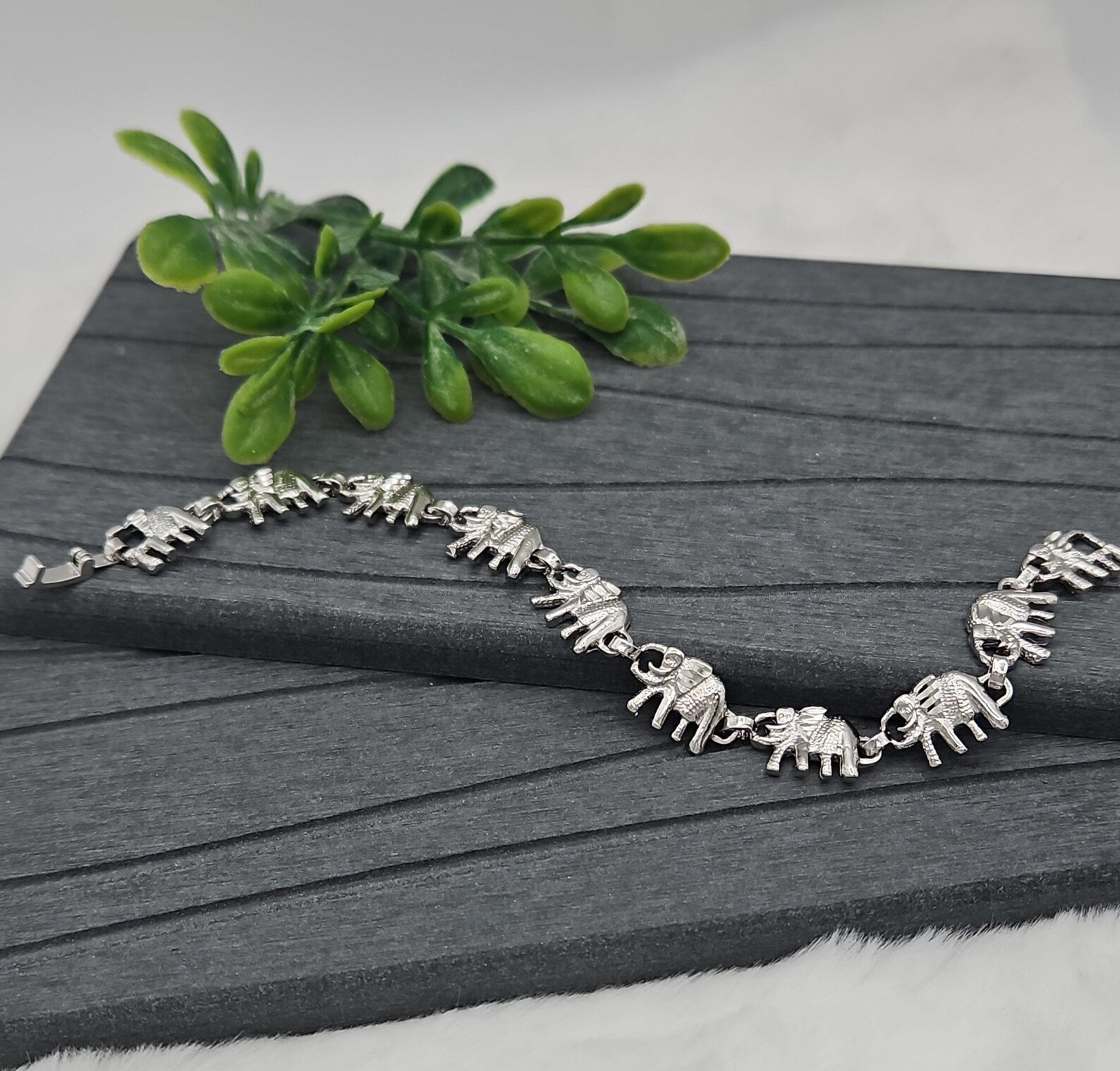 Silver Elephant Bracelet: Known For Good Luck, 9mm in Width, Rhodium Plated