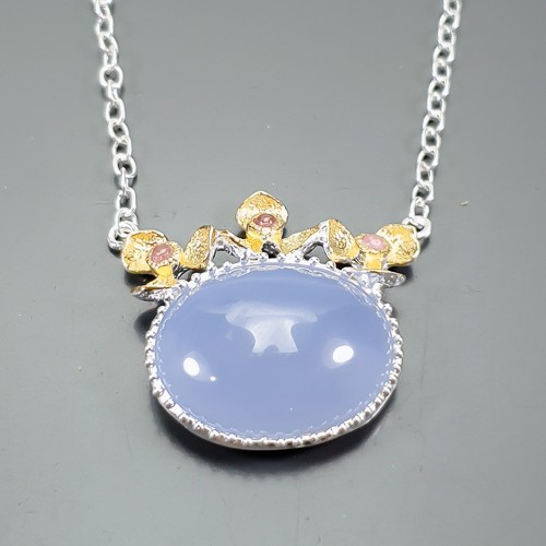 Gem jewelry 32 ct+ Natural Chalcedony Necklace 925 Sterling Silver 17.75″/N25062