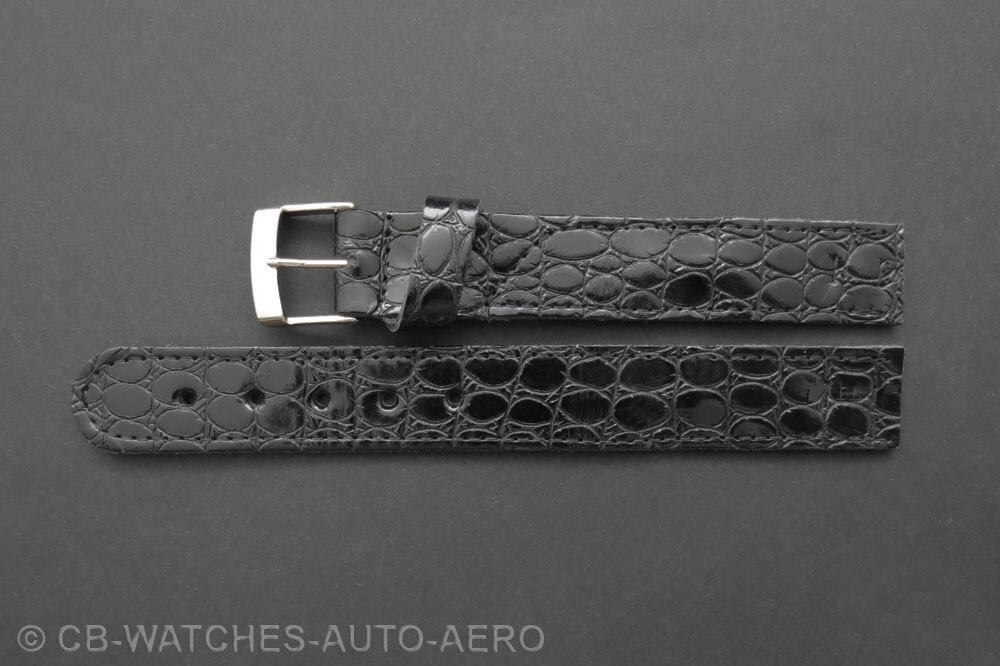 Quality Black Croc Leather Vintage Style Open-Ended Watch Strap 16mm 18mm 20mm