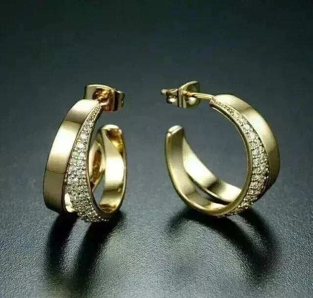 Women’s Engagement Hoop Earrings Round Cut Simulated Diamond 925 Starling Silver