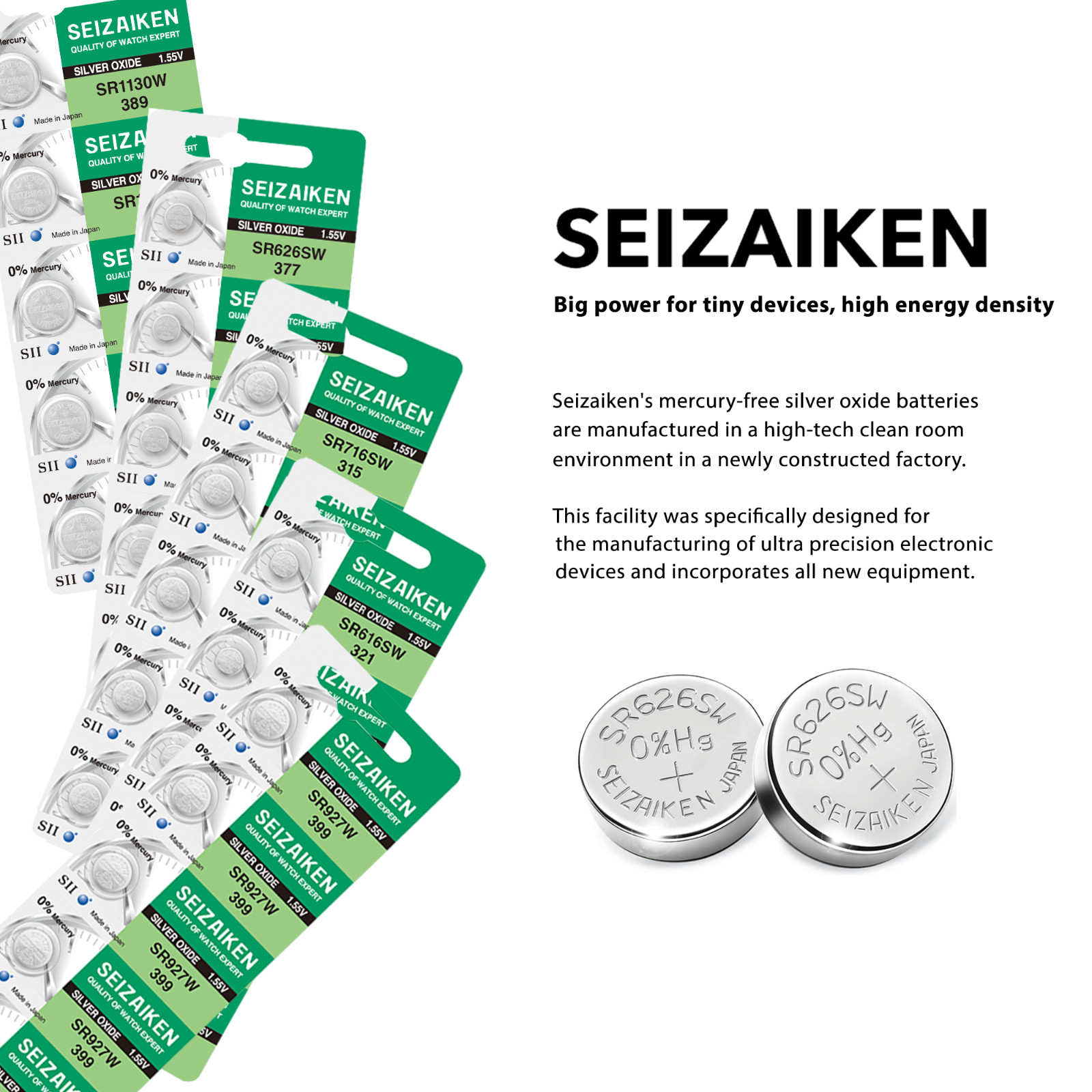 Seizaiken 362 SR721SW 1.55V 0%Hg Silver Oxide Watch Battery (10 Batteries)