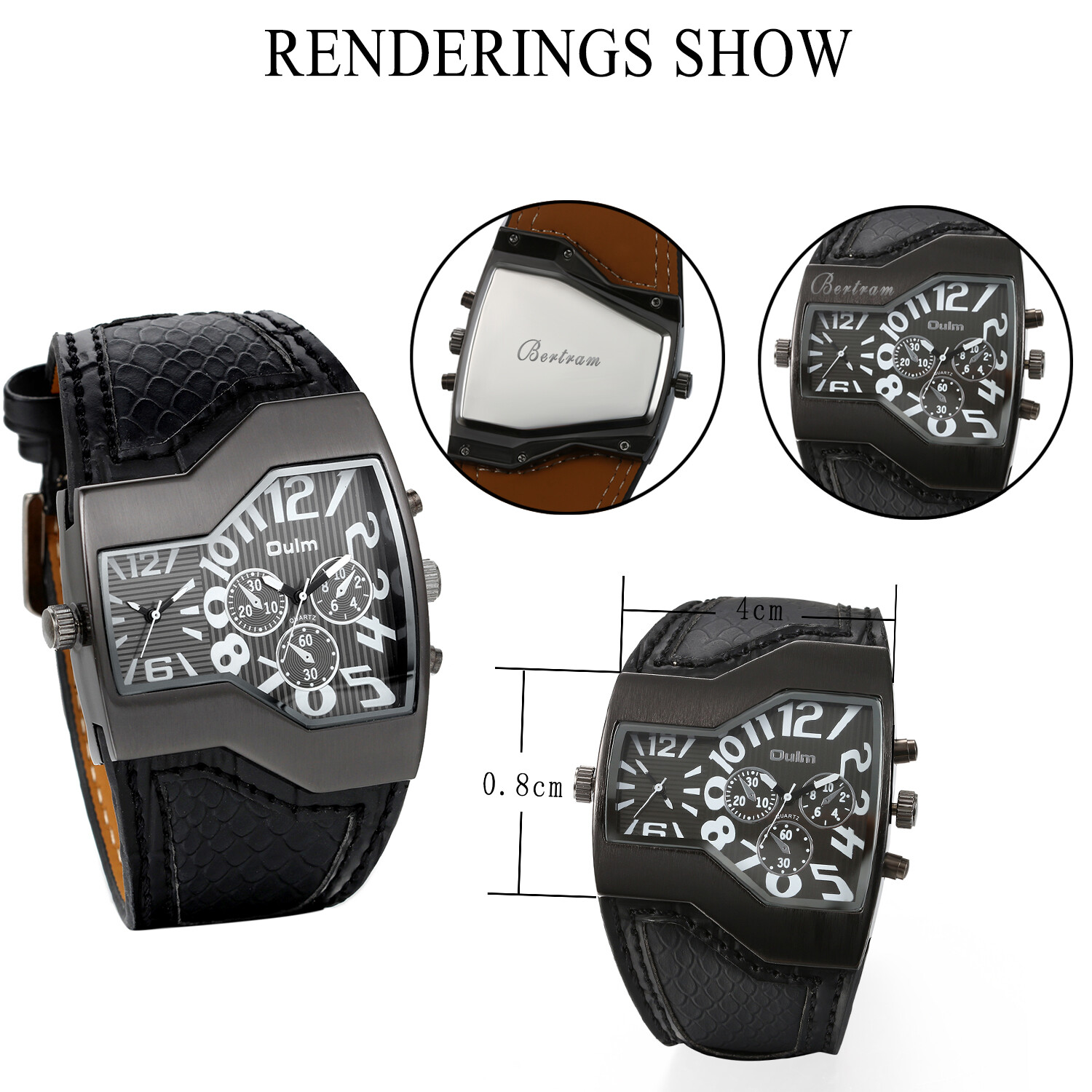 Men Unique Sports Military Army Dual Time Zones Quartz Leather Strap Wrist Watch