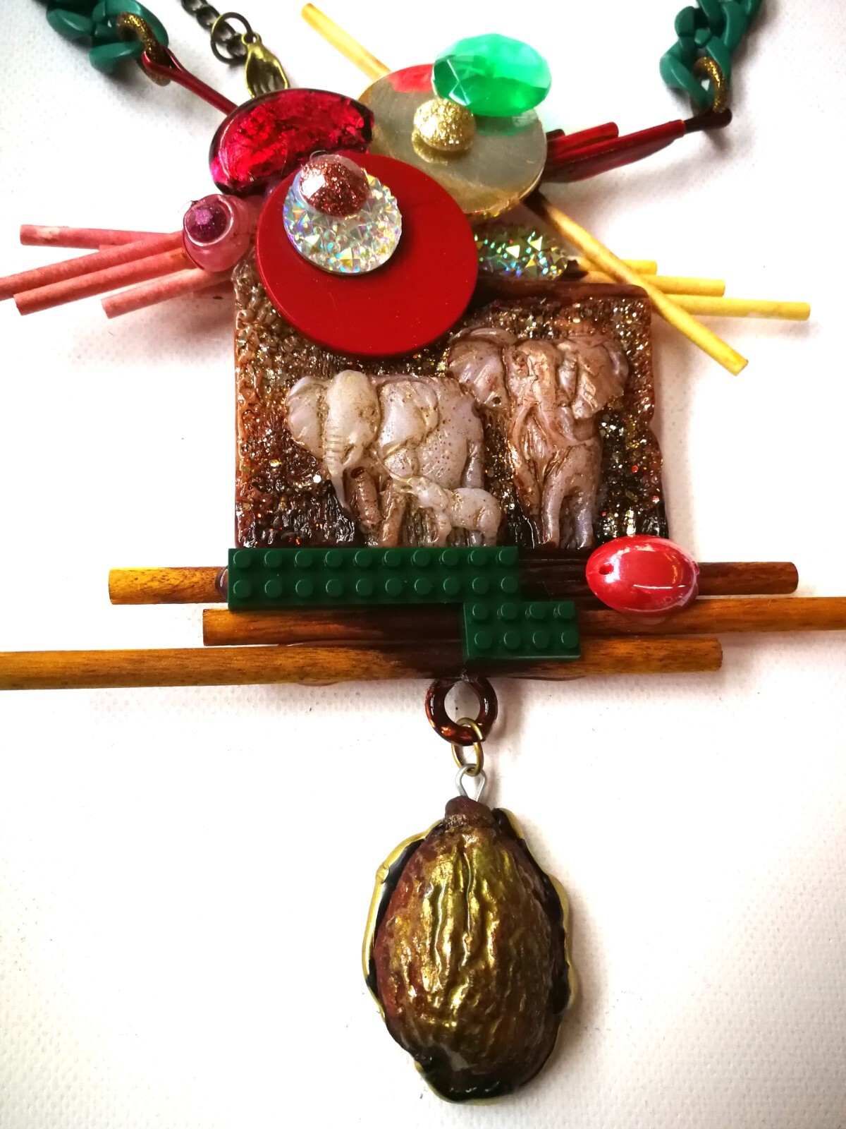 Vintage Assemblage Jewelry Necklace Pendant Luxury Elephant Animal Safari Savana